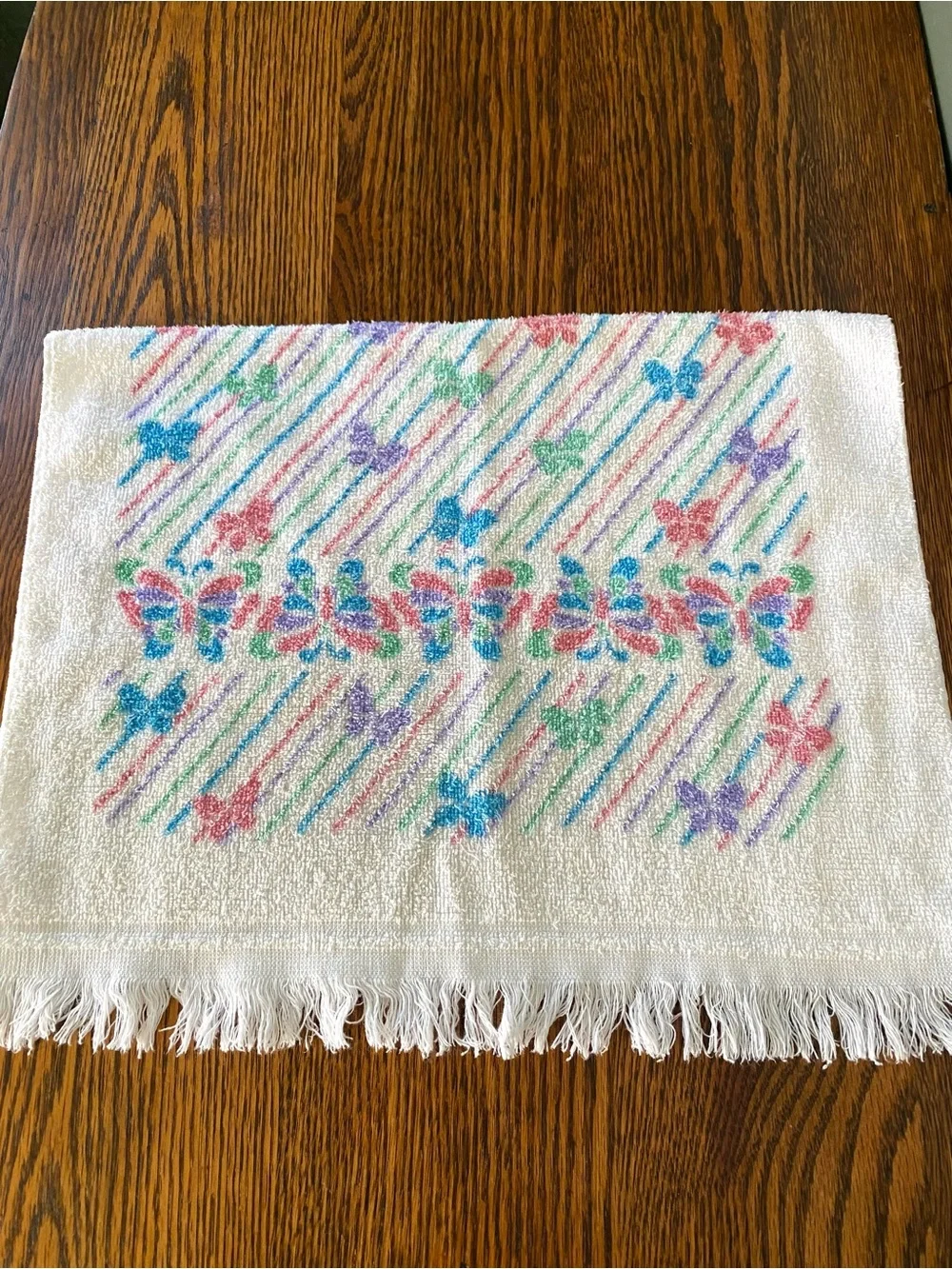 Vintage Cannon Multicolor Pastel Butterfly Hand Towel 1970s / 1980s